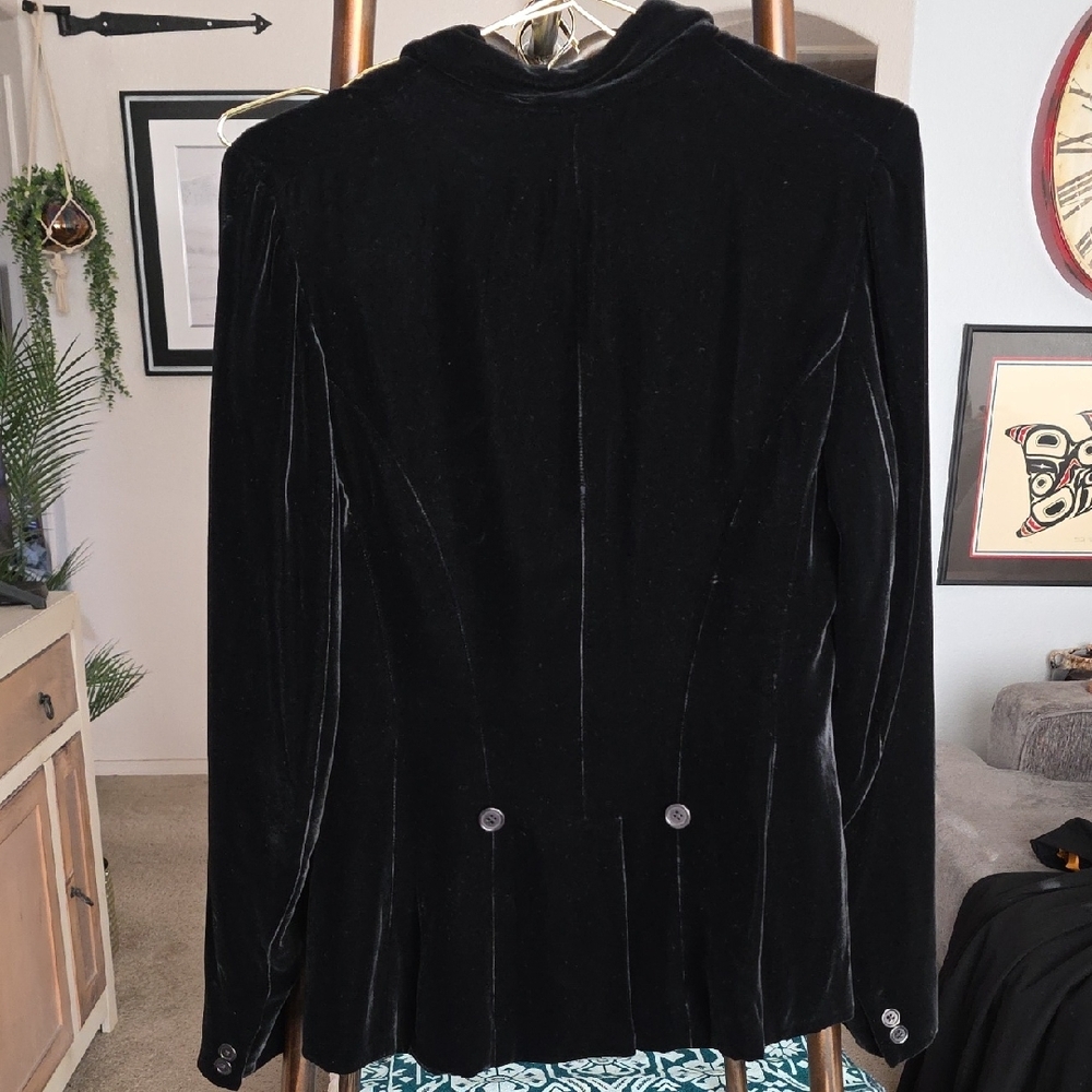 Vintage Ralph Lauren Purple Black Velvet Double Breasted Fitted Blazer Small 10 - Picture 3 of 15